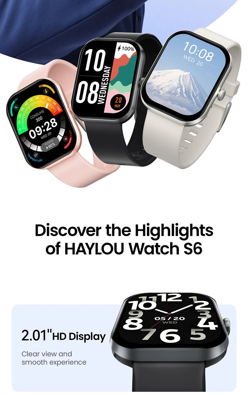 HAYLOU Watch S6 Smartwatch 2.01" HD Display Smart Watch Bluetooth Voice Callings IP68 Waterproof Fitness Tracking Smartwatch