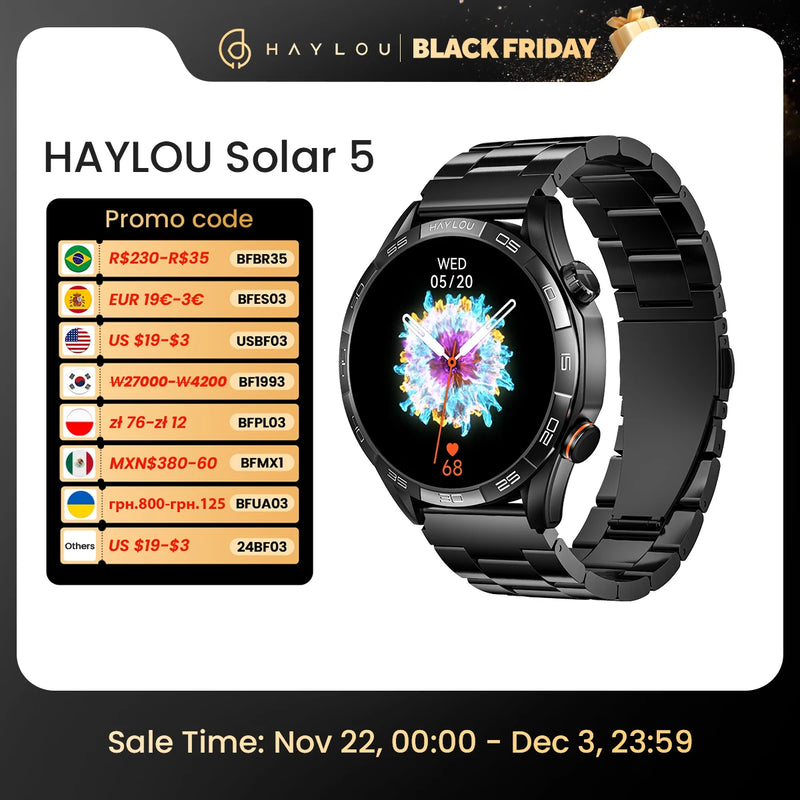 HAYLOU Solar 5 Voice Calling Smartwatch 1.58'' AMOLED Display 60Hz Smart Watch 24H Health Monitoring Sports Smartwatch for Men