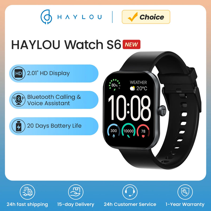 HAYLOU Watch S6 Smartwatch 2.01" HD Display Smart Watch Bluetooth Voice Callings IP68 Waterproof Fitness Tracking Smartwatch